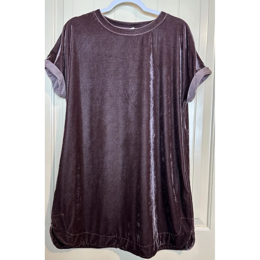 Wishlist Velour Velvet brown short‎ sleeve oversized shirt casual dress sz S M